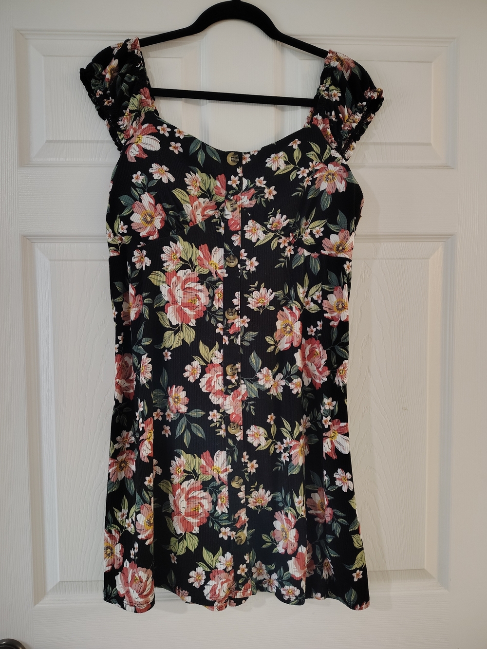 No Boundaries Black Floral Button-Front Mini Dress